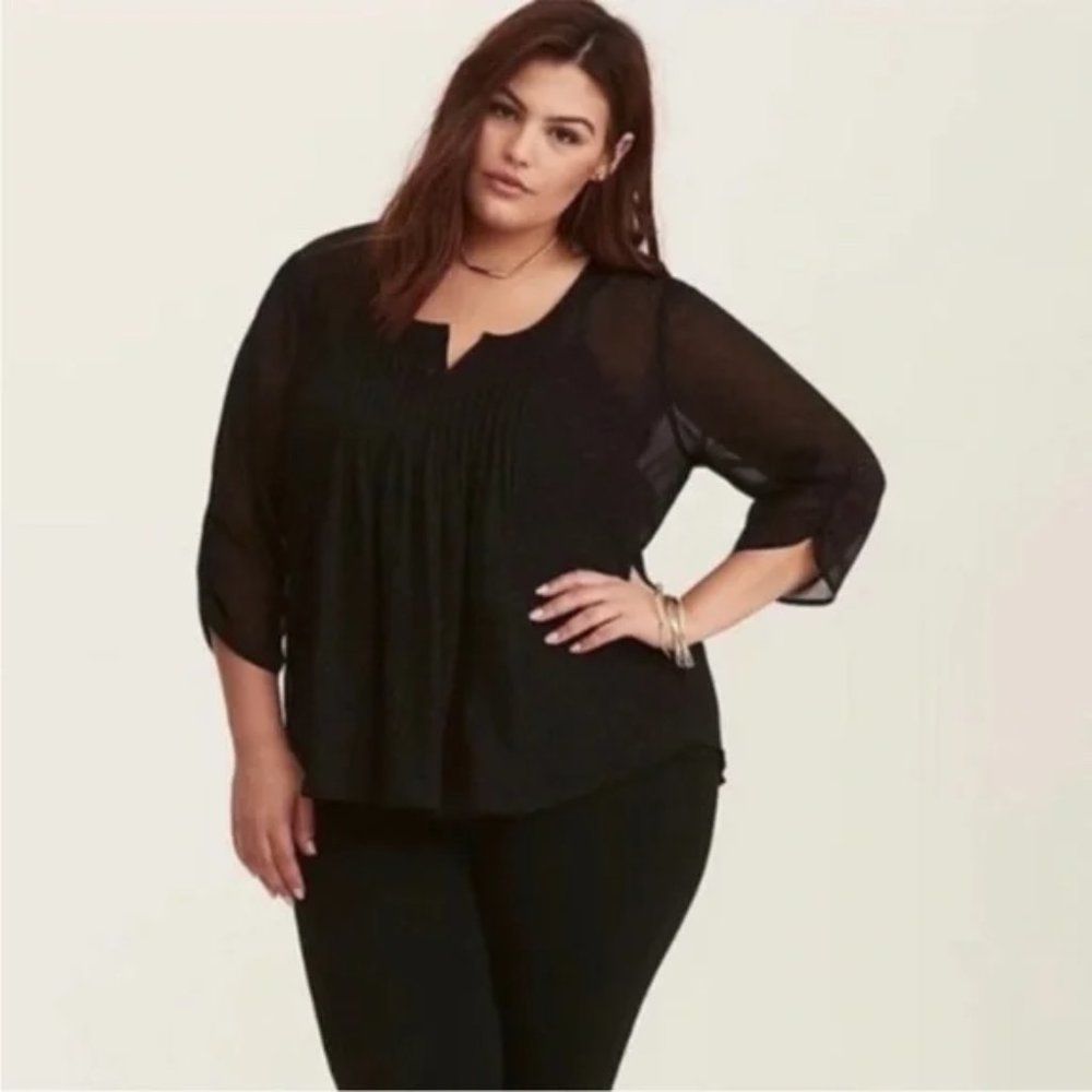 Torrid - Size 2 - Georgette Pintuck Black Sheer Blouse